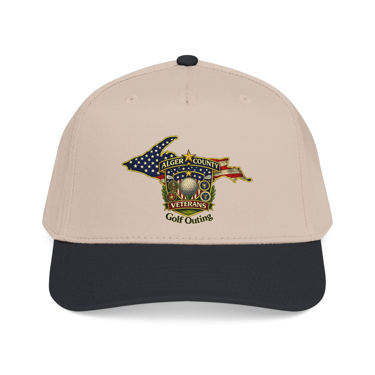 Alger County Veterans Golf Outing Mid Profile Baseball Cap | Michigan flag emblem