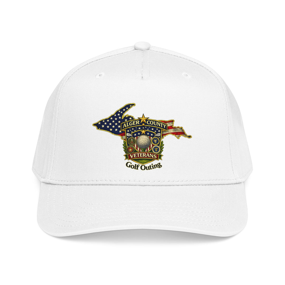 Alger County Veterans Golf Outing Mid Profile Baseball Cap | Michigan flag emblem