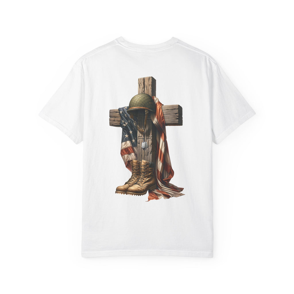 Memorial Military Helmet Cross T-shirt | American Flag, Combat Boots