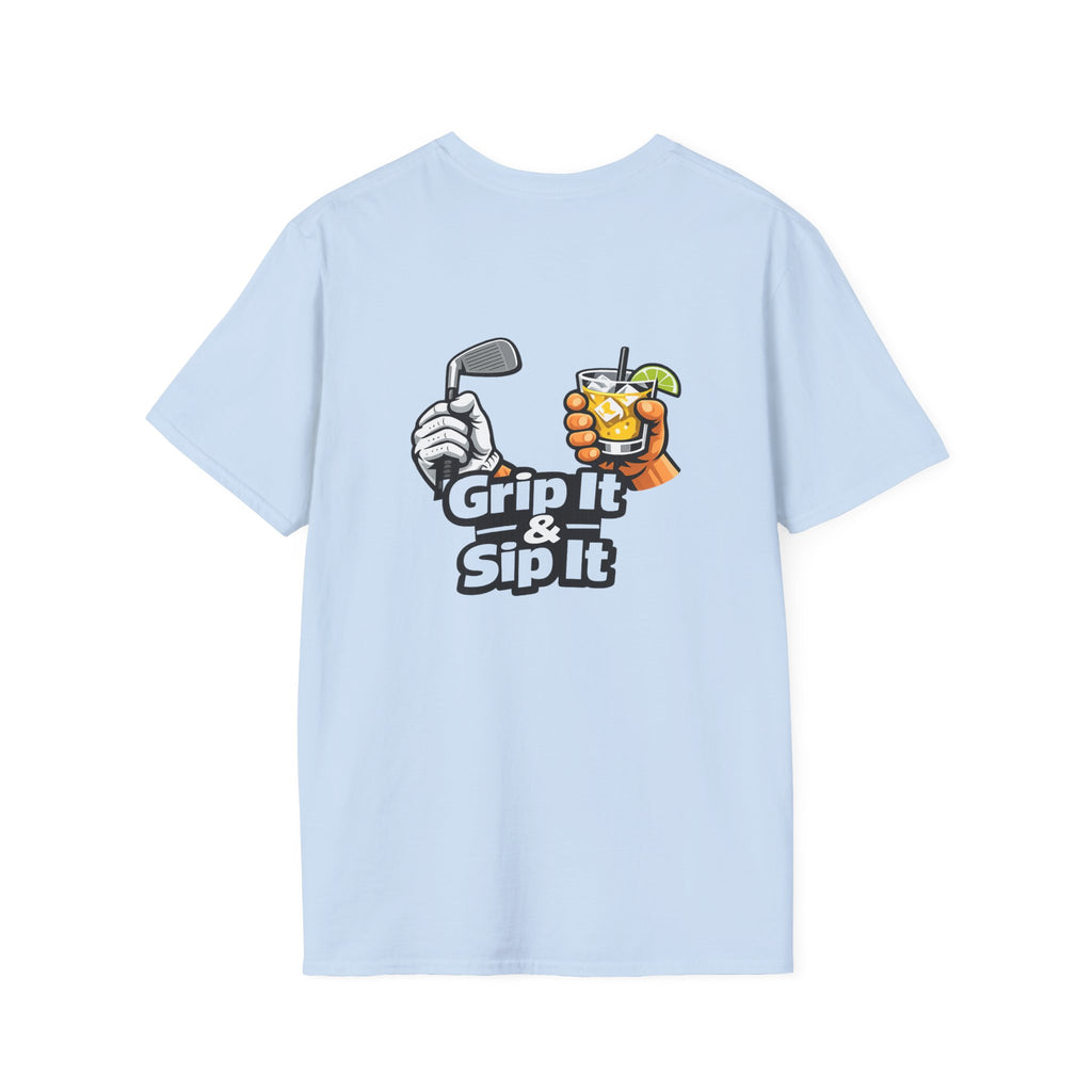 Grip It & Sip It Golf T-Shirt | Golf Club and Cocktail Graphic