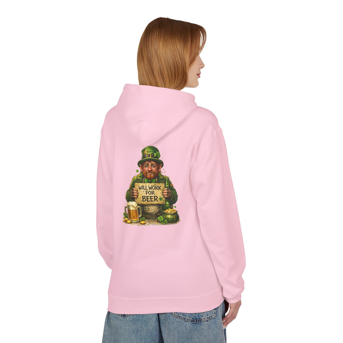 Will Work For Beer Hoodie | St. Patrick's Day Leprechaun Shamrock Design
