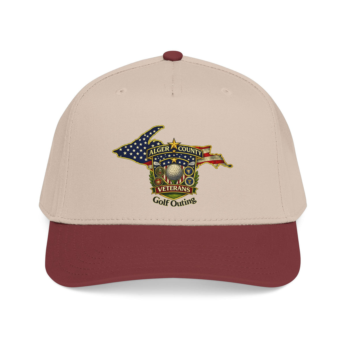 Alger County Veterans Golf Outing Mid Profile Baseball Cap | Michigan flag emblem