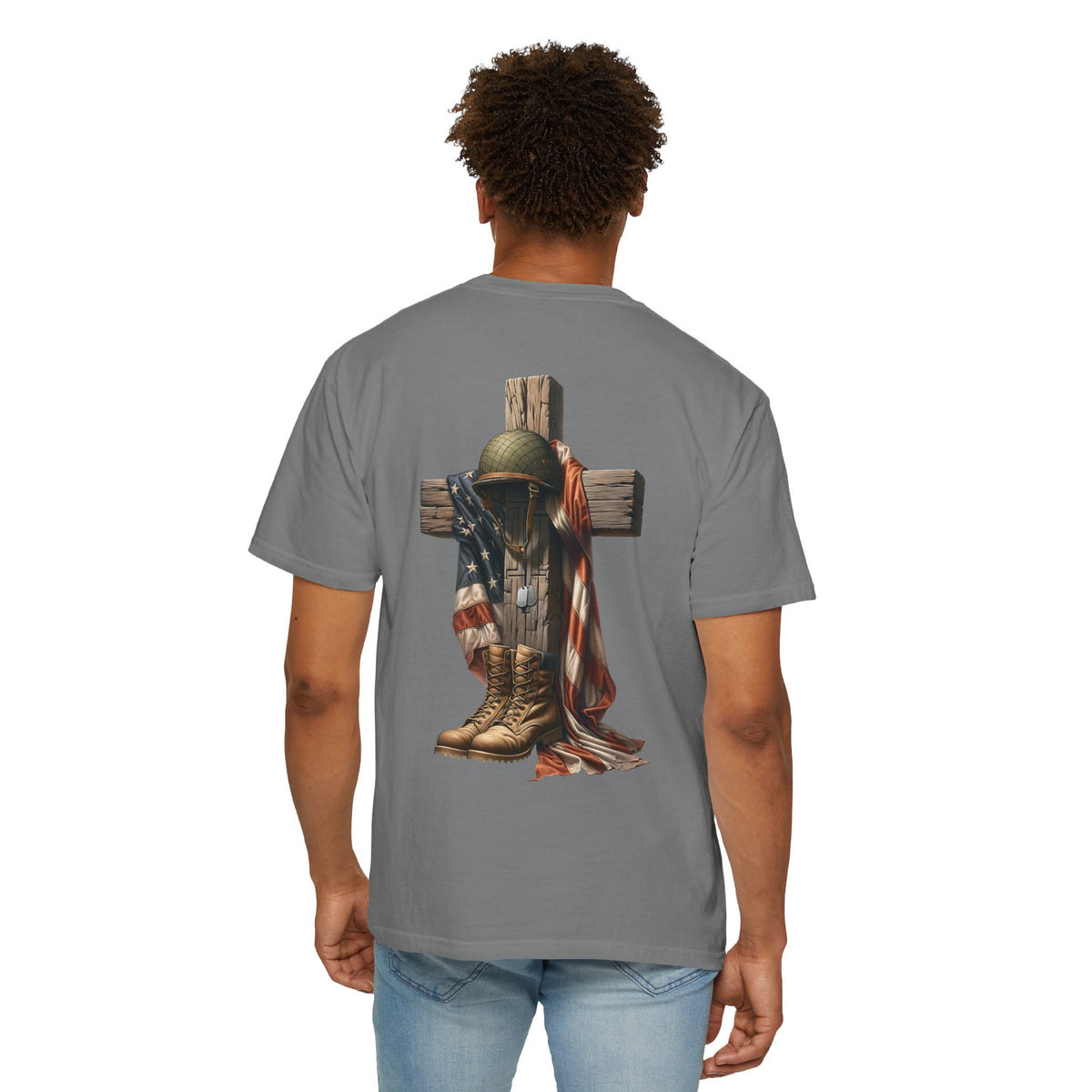 Memorial Military Helmet Cross T-shirt | American Flag, Combat Boots