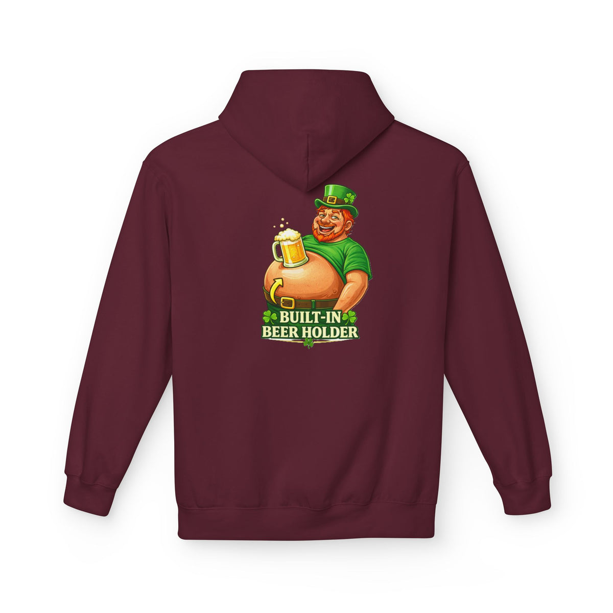 St. Patrick's Day Hoodie — 'Built-In Beer Holder' Leprechaun Beer Graphic
