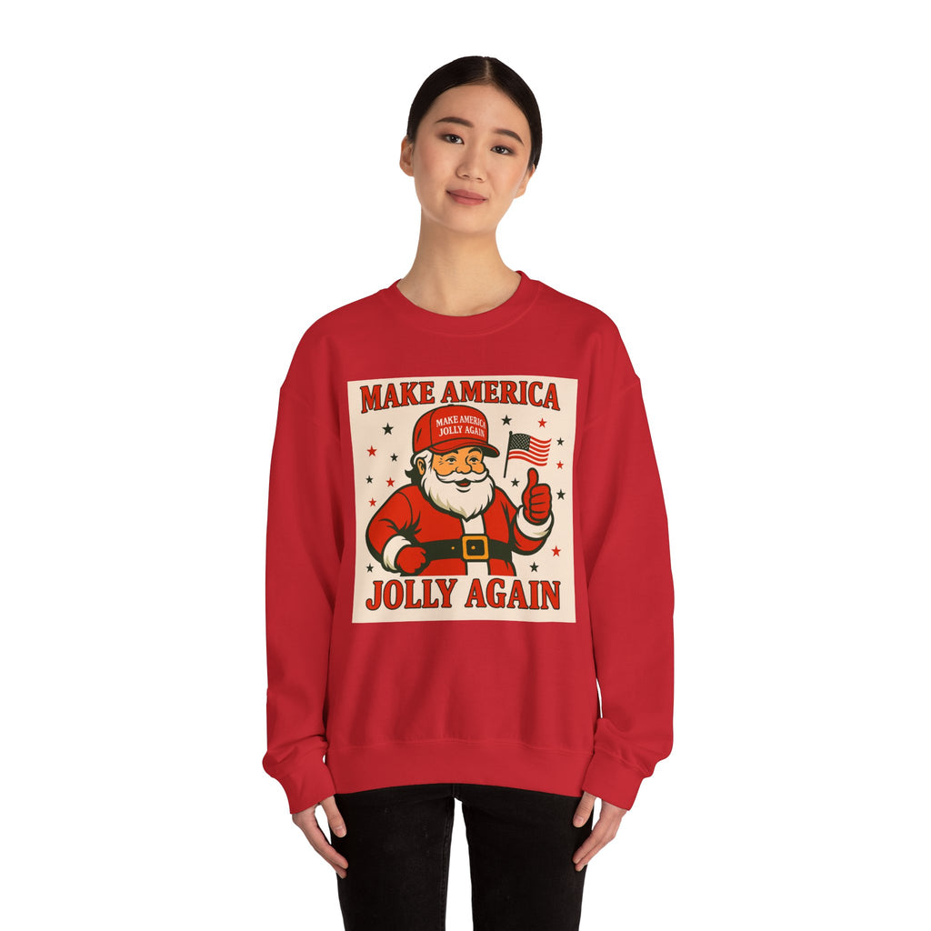 Crewneck Sweatshirt — "Make America Jolly Again" Vintage Santa Holiday Pullover