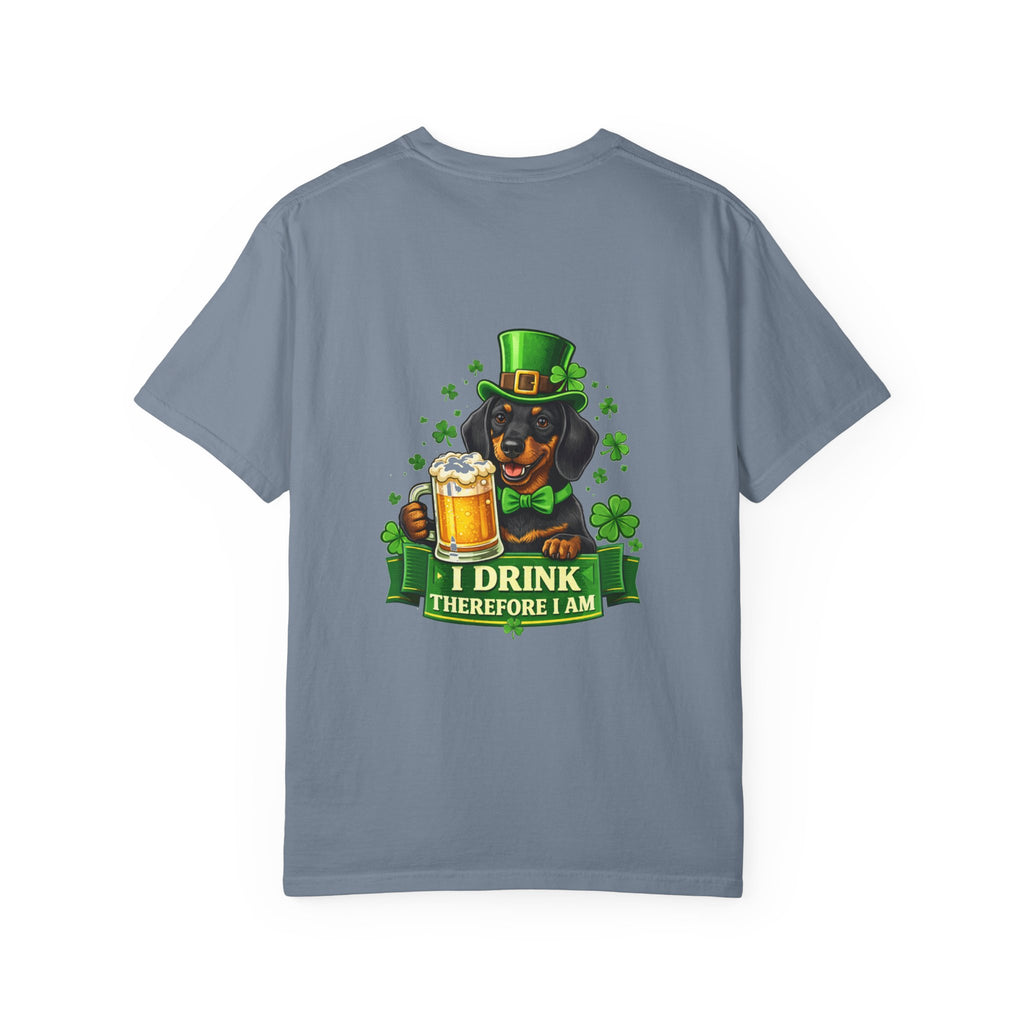 I Drink Therefore I Am Doberman St. Patrick's T-Shirt | Irish Shamrock Beer Tee