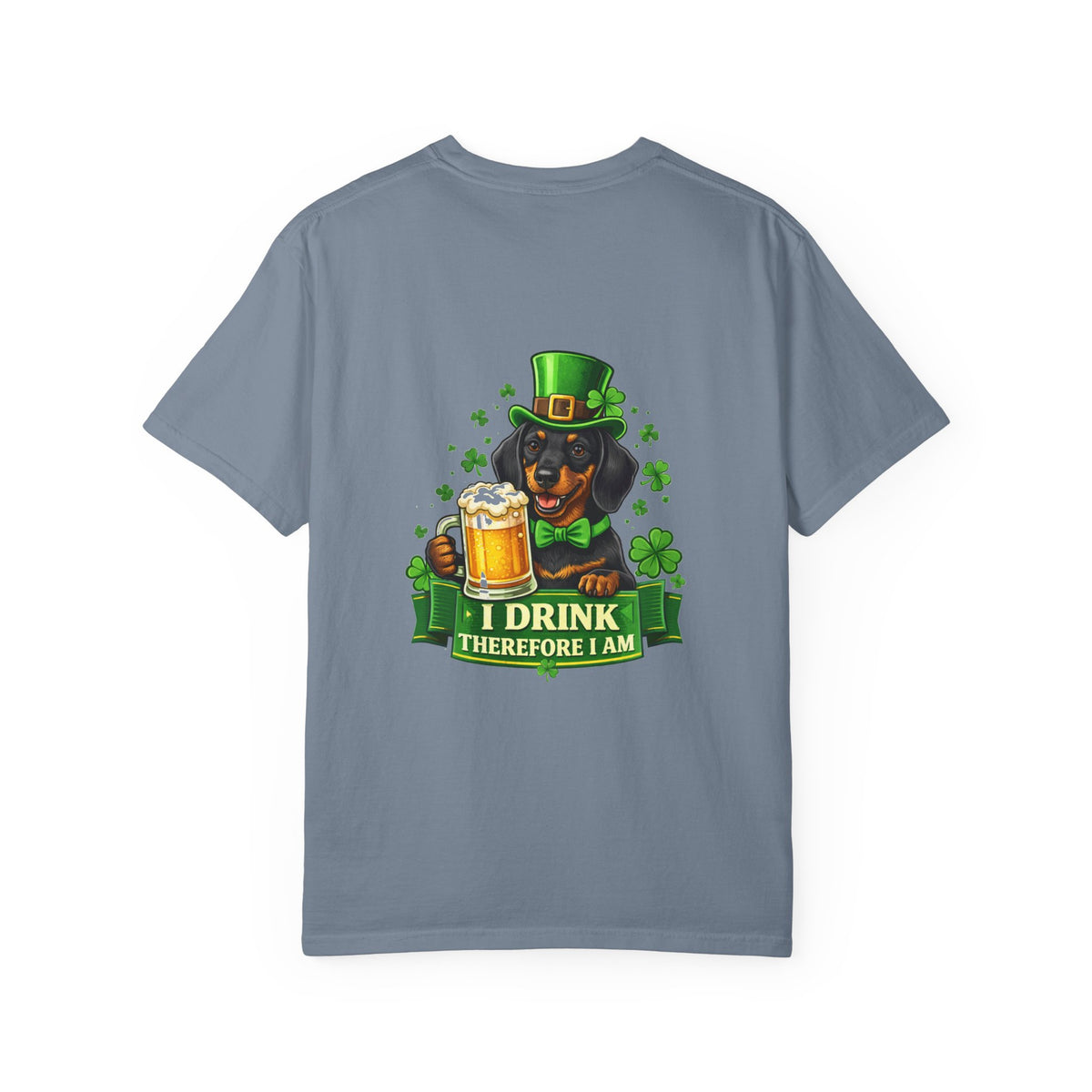 I Drink Therefore I Am Doberman St. Patrick's T-Shirt | Irish Shamrock Beer Tee