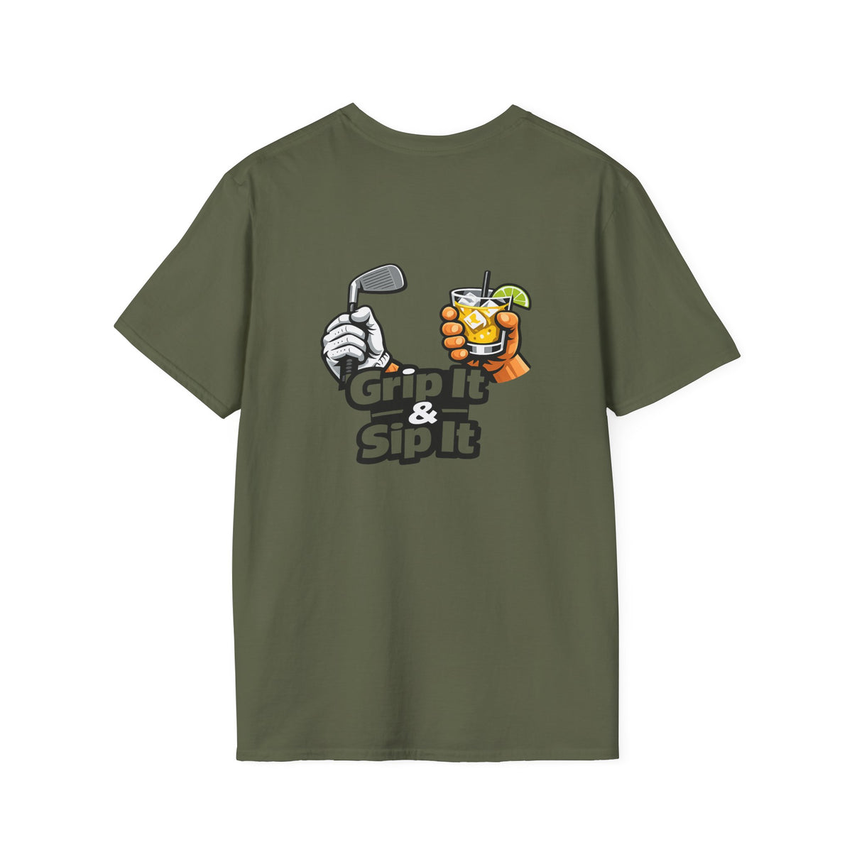 Grip It & Sip It Golf T-Shirt | Golf Club and Cocktail Graphic
