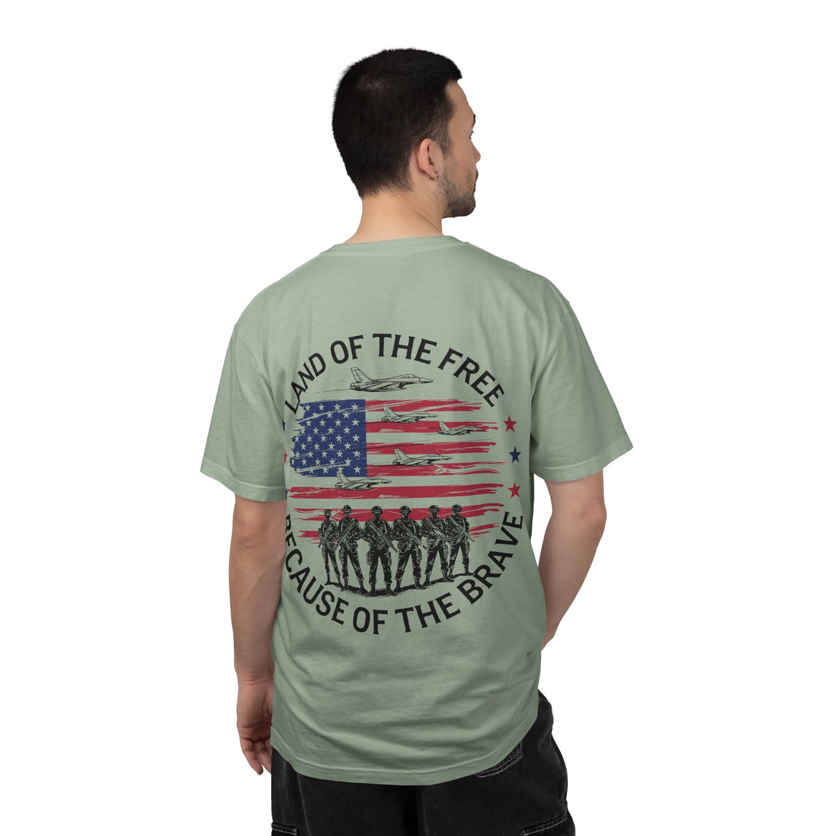Land of the Free Because of the Brave T-Shirt | American Flag Soldiers