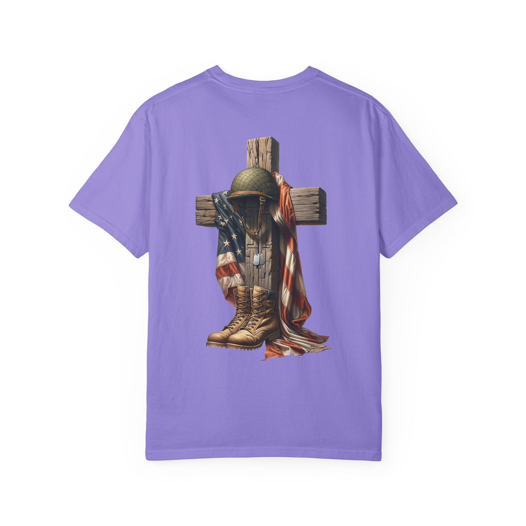 Memorial Military Helmet Cross T-shirt | American Flag, Combat Boots