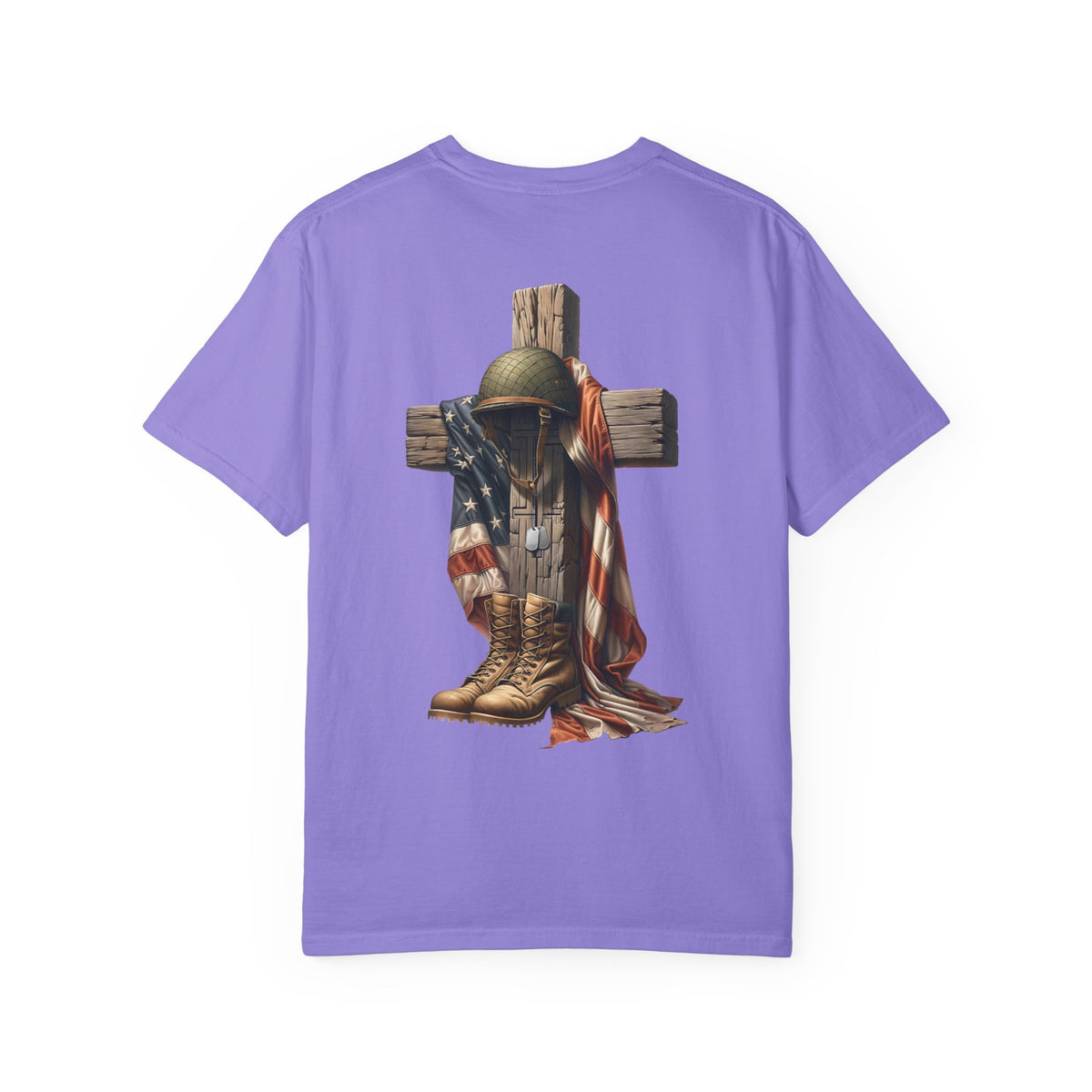 Memorial Military Helmet Cross T-shirt | American Flag, Combat Boots