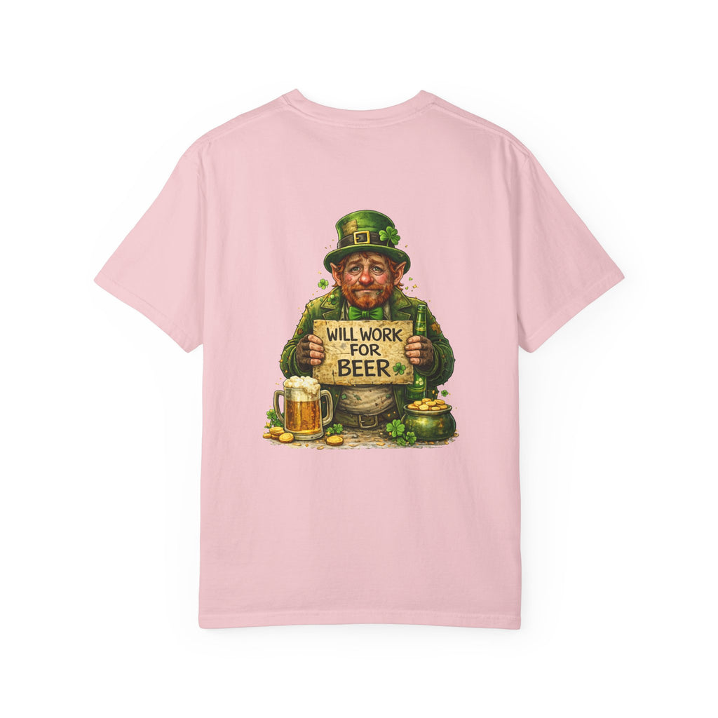 T-Shirt — "Will Work For Beer" Leprechaun St. Patrick's Day Tee