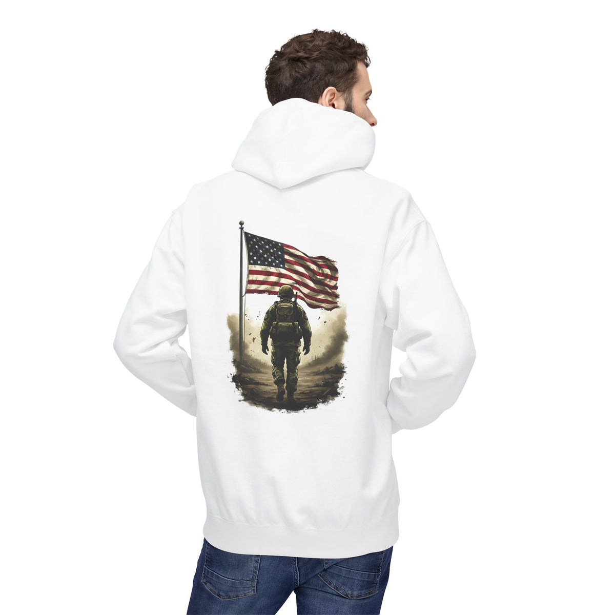 American Flag Soldier back print Hoodie | Patriotic veteran military design