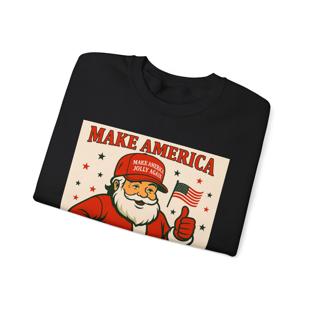 Crewneck Sweatshirt — "Make America Jolly Again" Vintage Santa Holiday Pullover