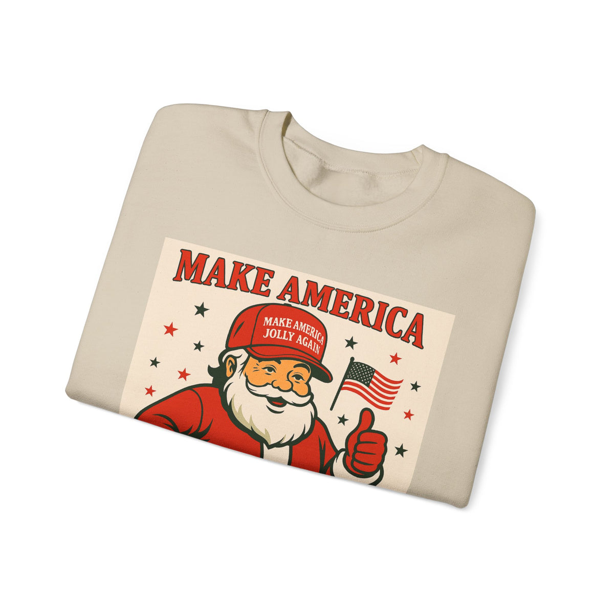 Crewneck Sweatshirt — "Make America Jolly Again" Vintage Santa Holiday Pullover