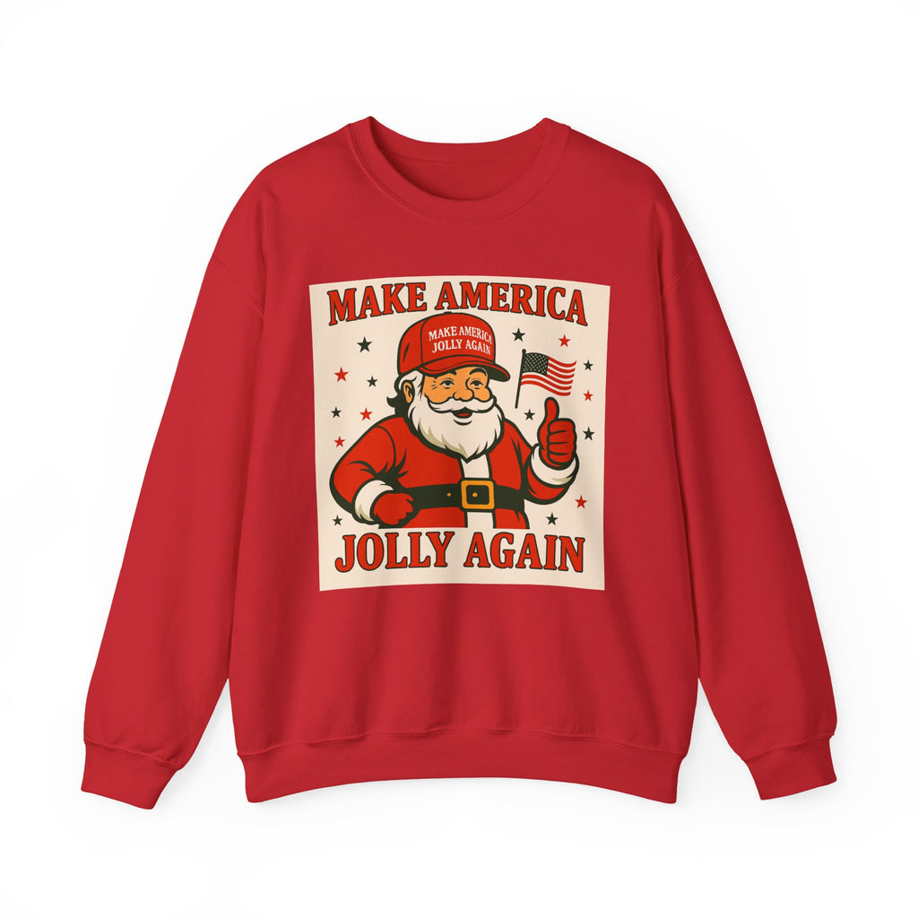 Crewneck Sweatshirt — "Make America Jolly Again" Vintage Santa Holiday Pullover