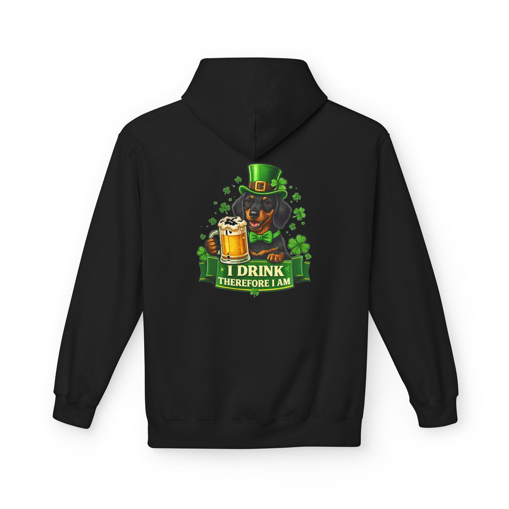 St. Patrick’s Dachshund Hoodie - “I Drink Therefore I Am” Beer Leprechaun Design