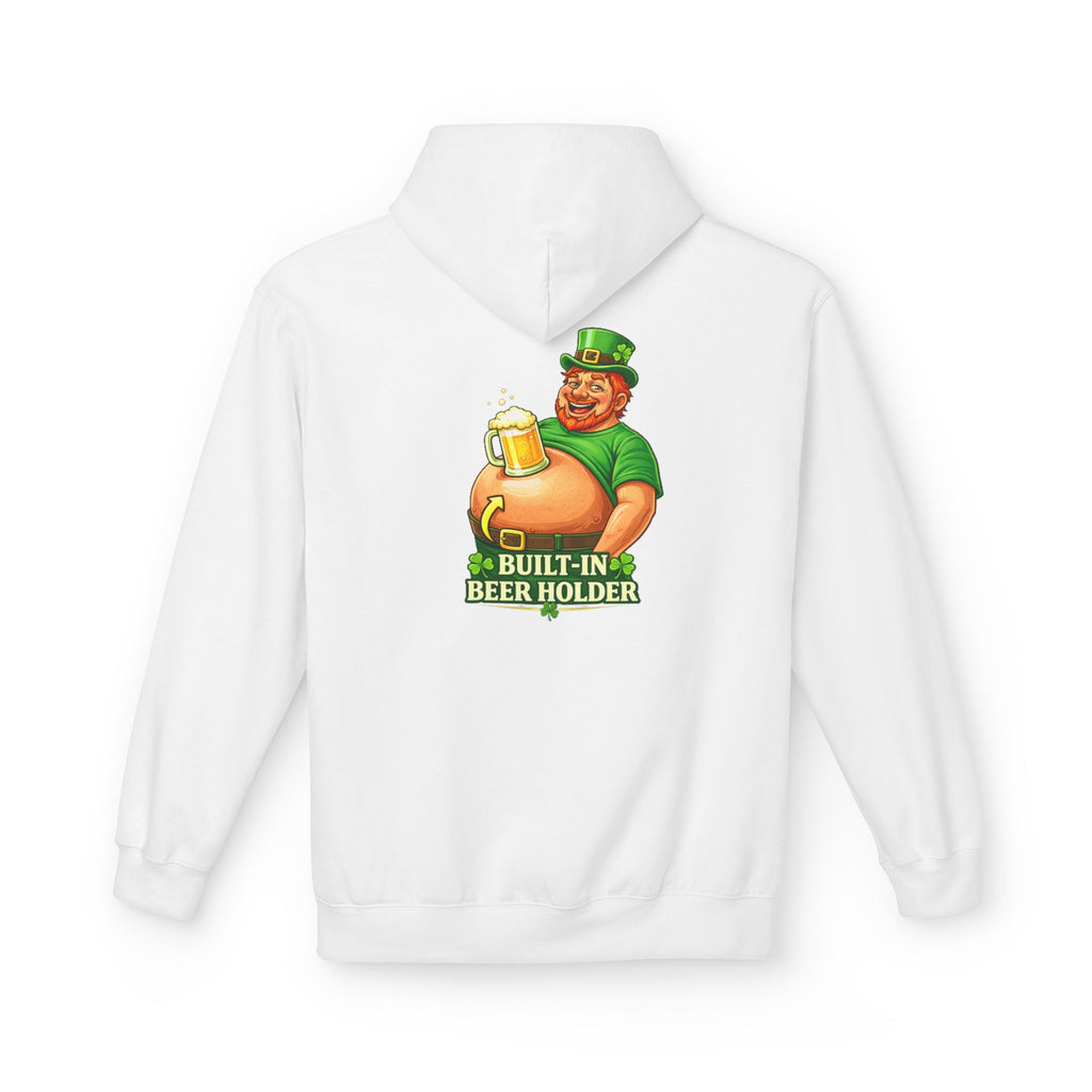 St. Patrick's Day Hoodie — 'Built-In Beer Holder' Leprechaun Beer Graphic