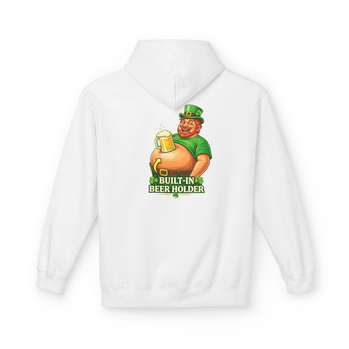 St. Patrick's Day Hoodie — 'Built-In Beer Holder' Leprechaun Beer Graphic