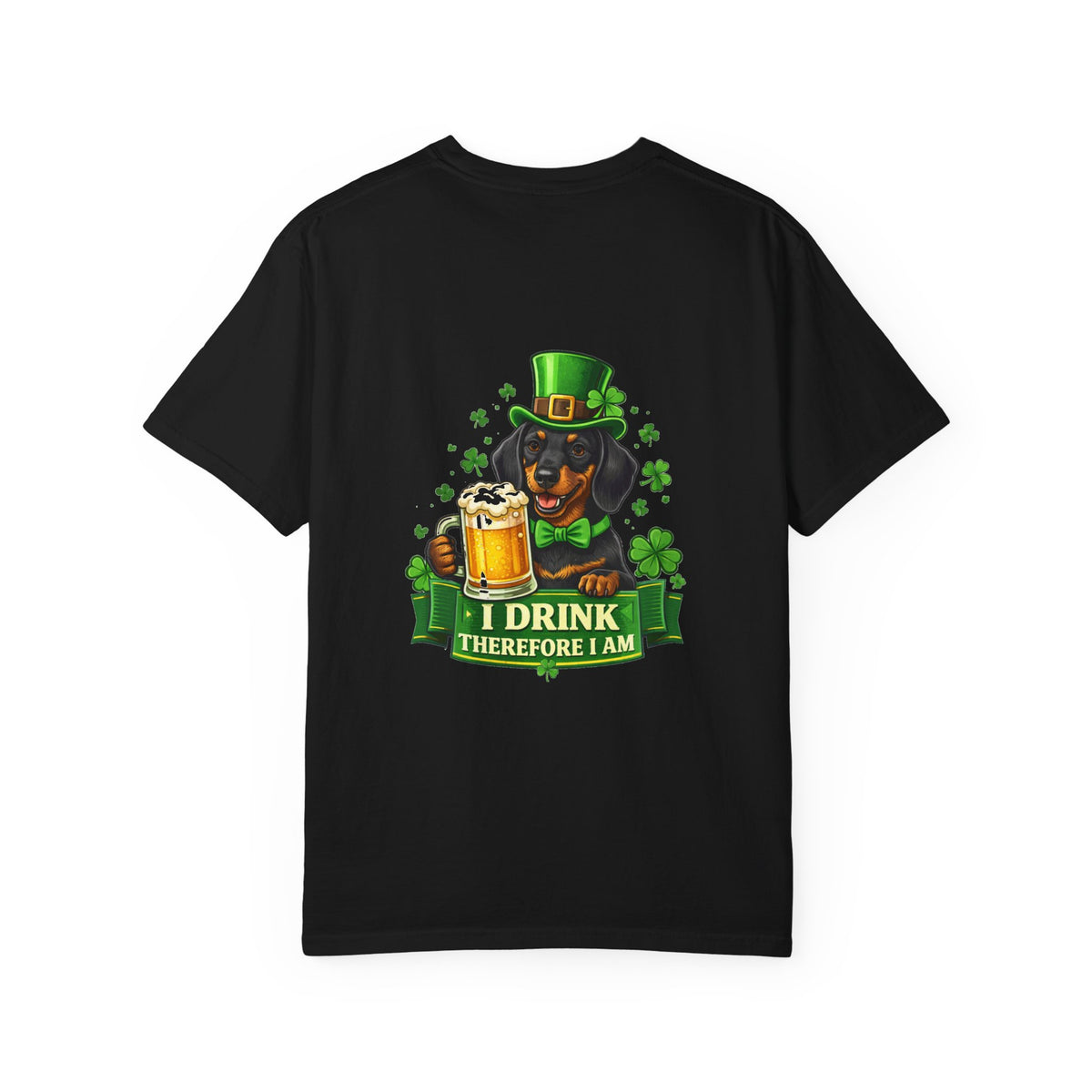I Drink Therefore I Am Doberman St. Patrick's T-Shirt | Irish Shamrock Beer Tee