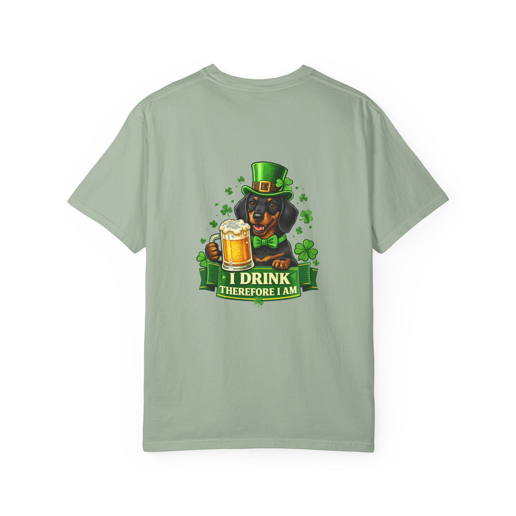 St. Patrick's Day Dachshund T-Shirt - 'I Drink Therefore I Am' Beer Graphic