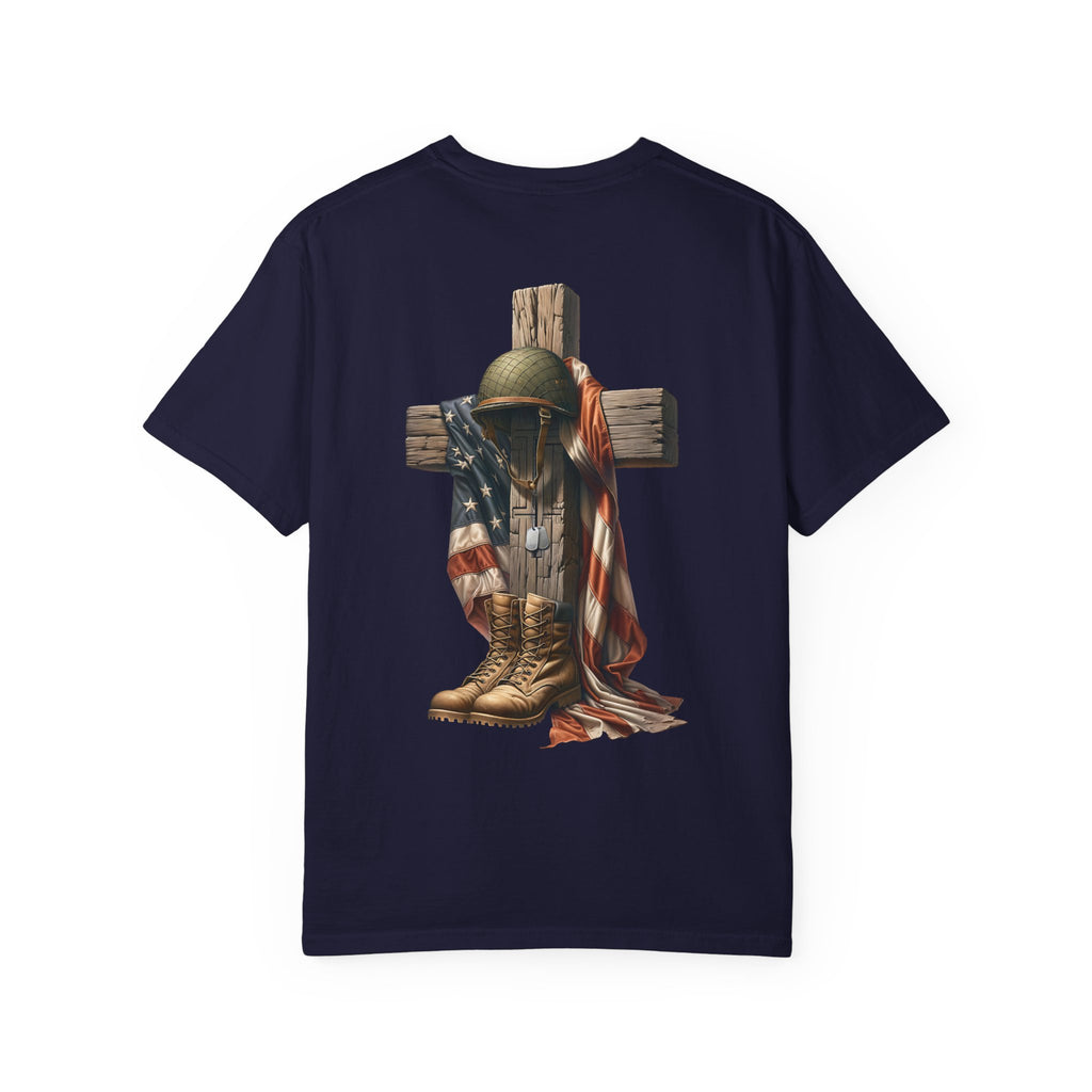 Memorial Military Helmet Cross T-shirt | American Flag, Combat Boots