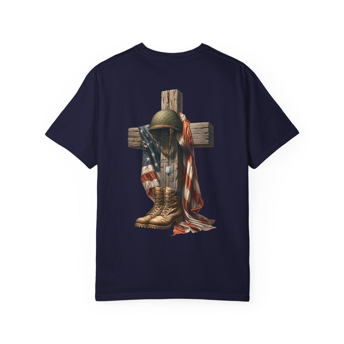 Memorial Military Helmet Cross T-shirt | American Flag, Combat Boots