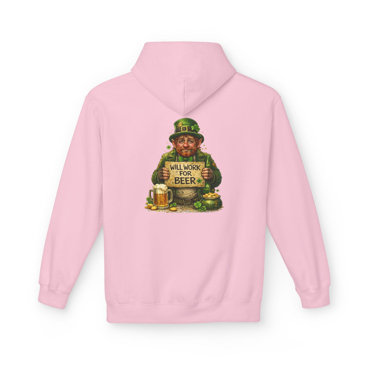 Will Work For Beer Hoodie | St. Patrick's Day Leprechaun Shamrock Design