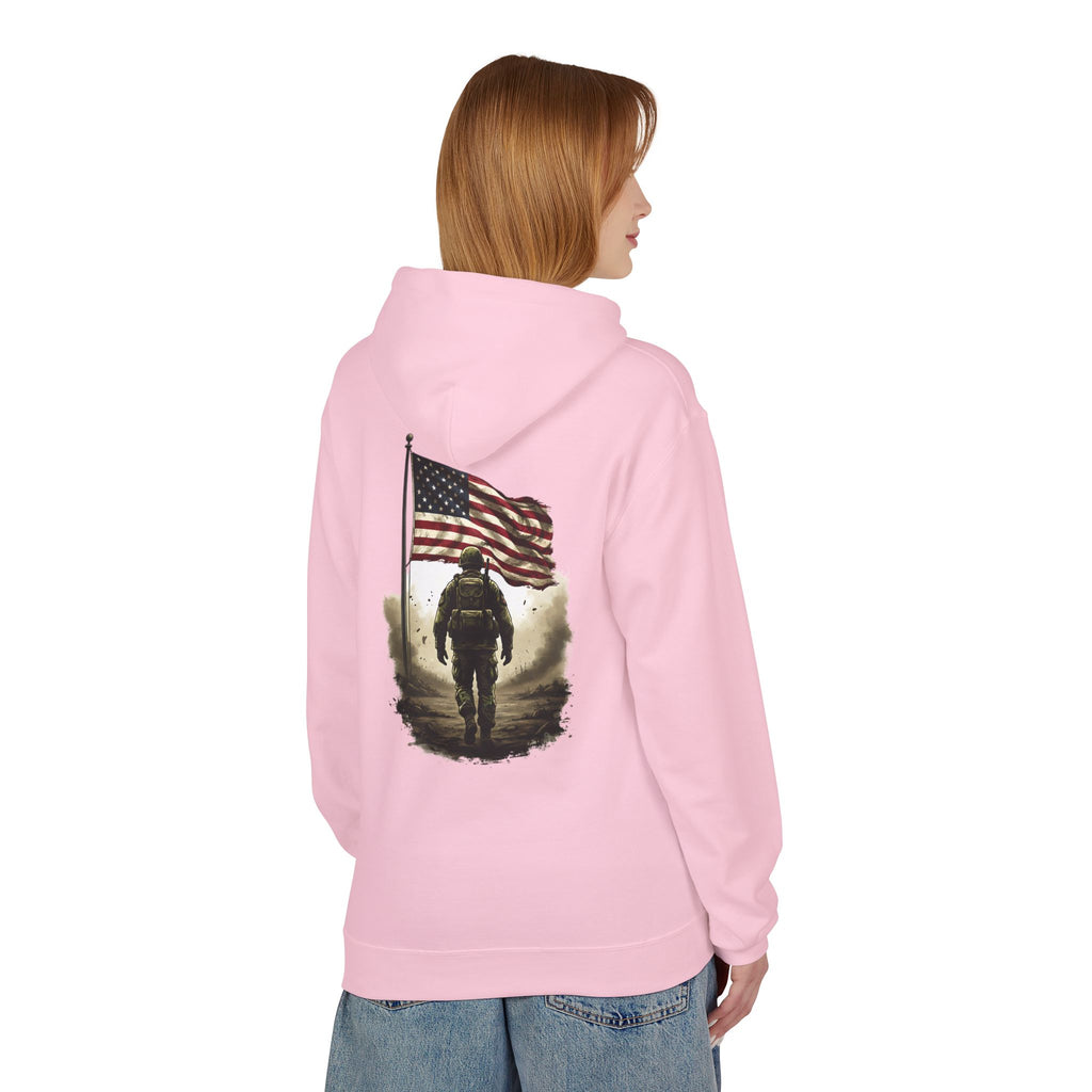 American Flag Soldier back print Hoodie | Patriotic veteran military design