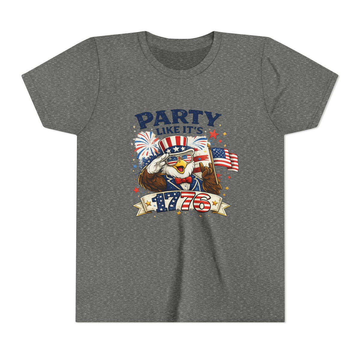 Party Like It's 1776 Youth Tee | Bald Eagle, American Flag, Fireworks
