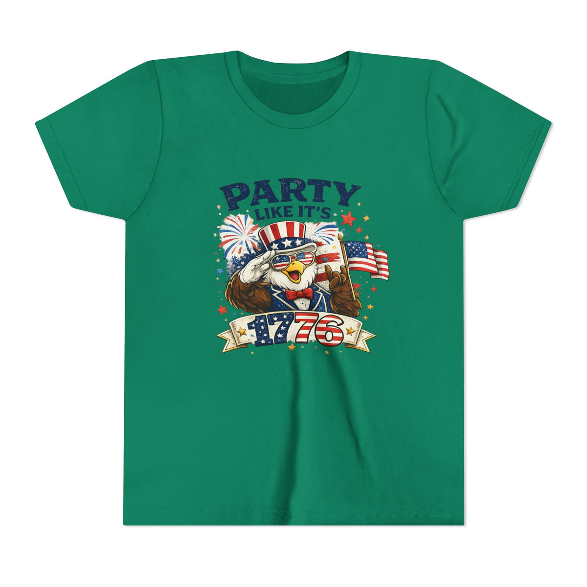 Party Like It's 1776 Youth Tee | Bald Eagle, American Flag, Fireworks