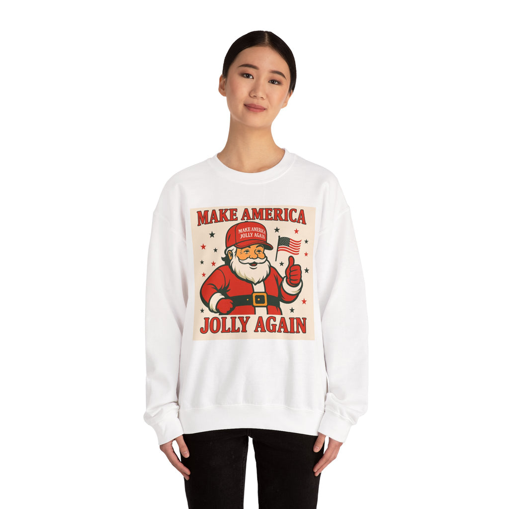 Crewneck Sweatshirt — "Make America Jolly Again" Vintage Santa Holiday Pullover